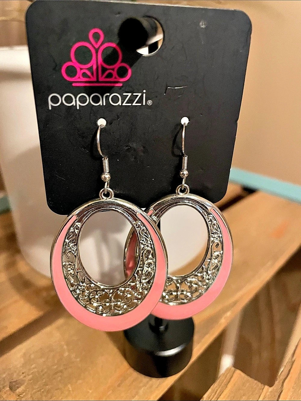 Paparazzi Pink & Silver Oval Drop Earrings NWT